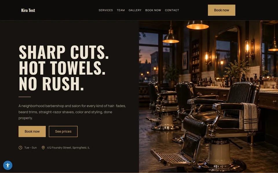 Barbershop & Salon template kit home page