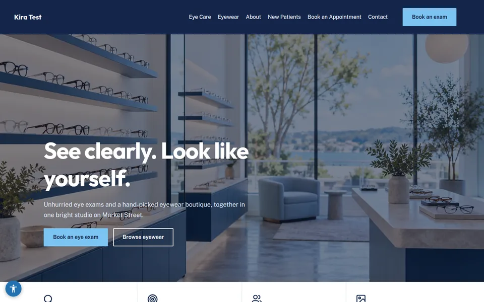 Clear View Optometry template kit home page