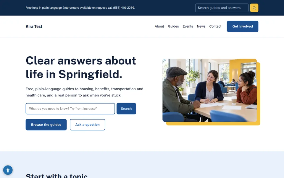 Community Info Hub template kit home page