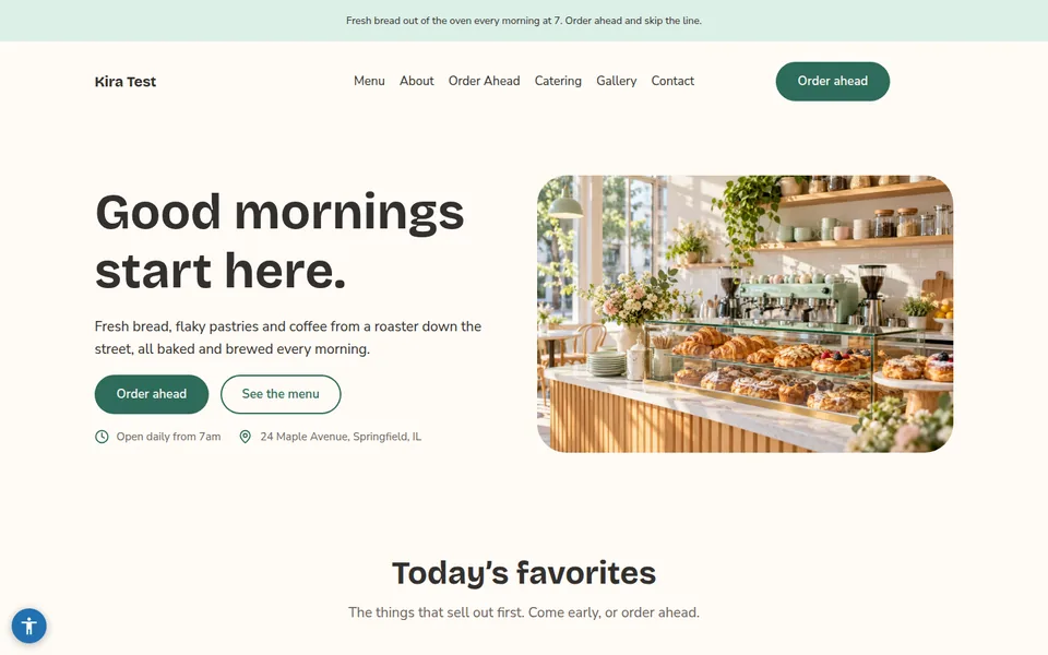 Corner Café & Bakery template kit home page