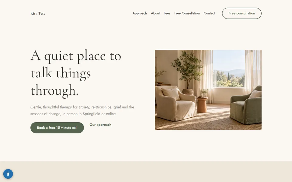 Quiet Room Therapy template kit home page