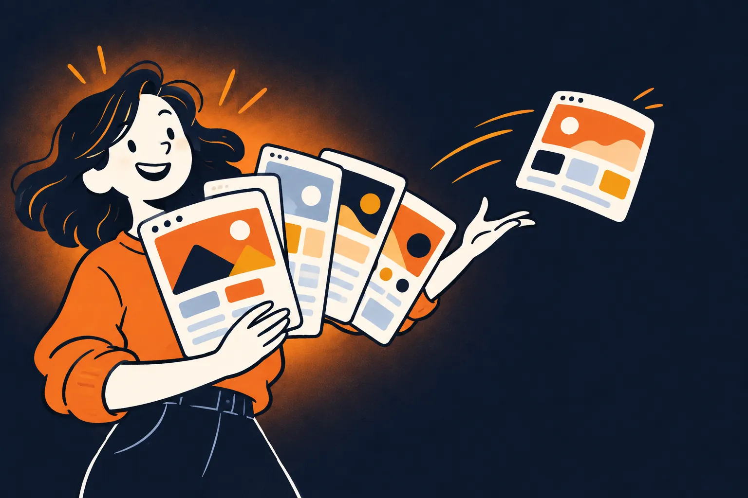 Cartoon website kits fanned out like cards