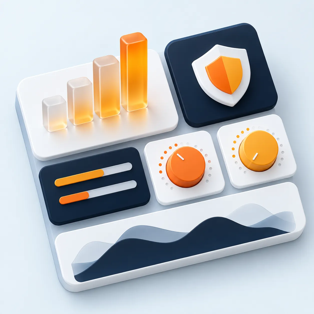 3D dashboard tiles and control dials