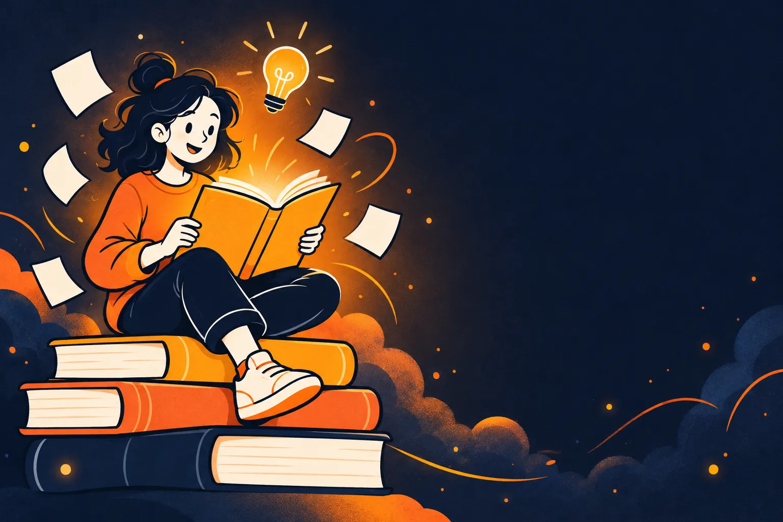 A cartoon character reading a glowing guide